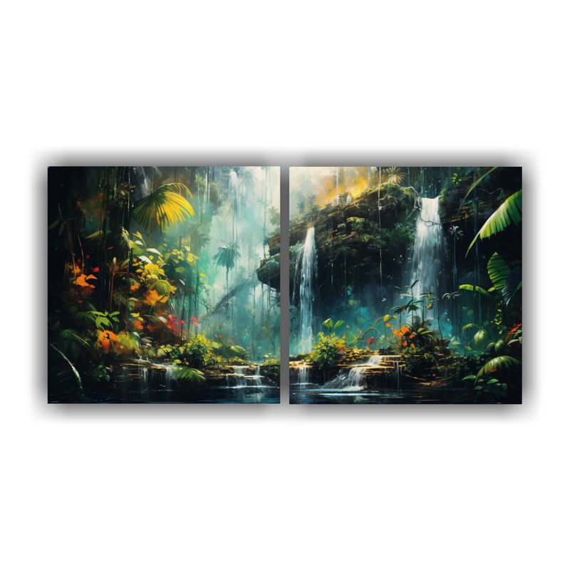 GENERICO - Set 2 Cuadros Cuadro Creatividad Cascada En Paraíso Amazón 160x80cm