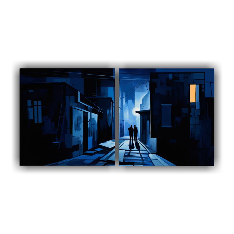 GENERICO - Cuadro Noche Urbana Con Visión Abstracta En Diptico Especta 160x80cm