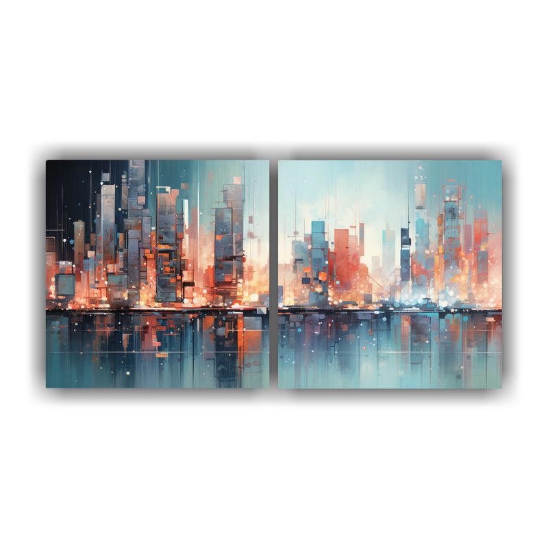 GENERICO - Pintura Abstracta En Acuarela De Una Ciudad En Composición  160x80cm