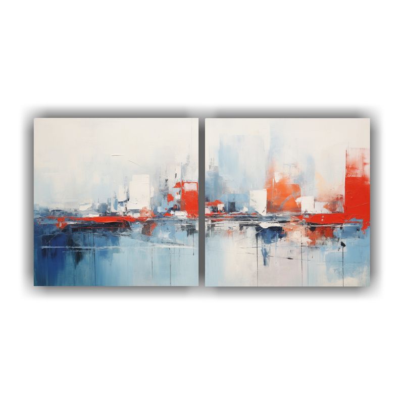 GENERICO - Cuadro Abstracto Ciudad Monocromática Azul Dos Cuadros Dise 160x80cm