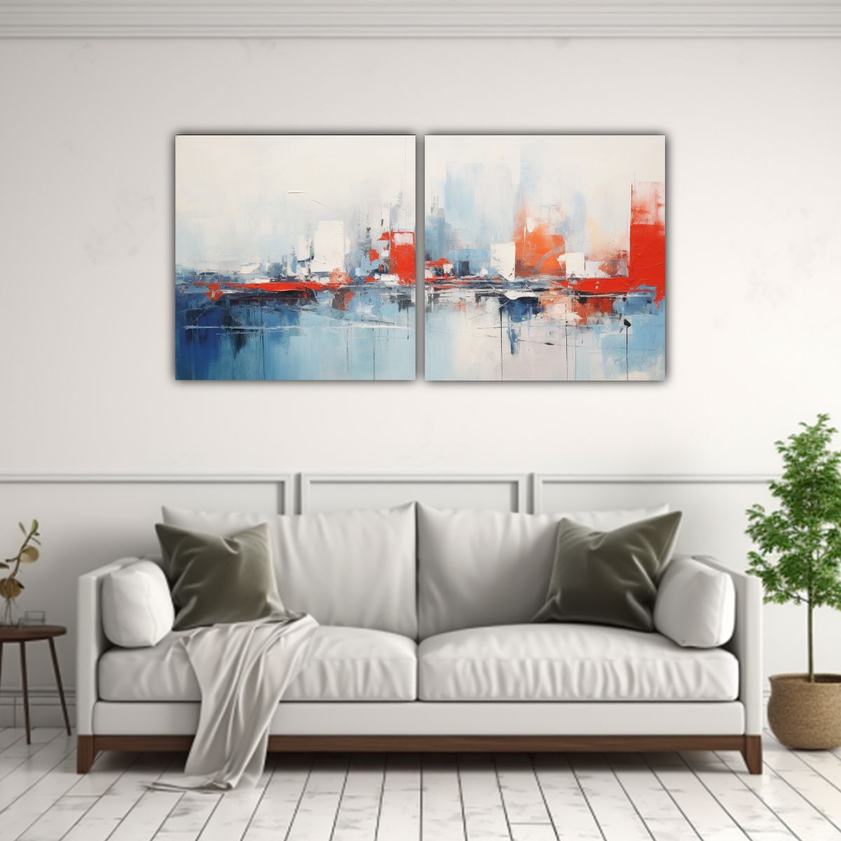 GENERICO - Cuadro Abstracto Ciudad Monocromática Azul Dos Cuadros Dise 160x80cm