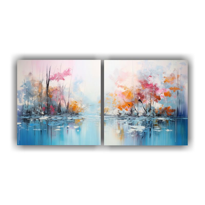 GENERICO - Cuadros Abstractos De Oficina: Bosque Sereno En El Estanque, 160x80cm