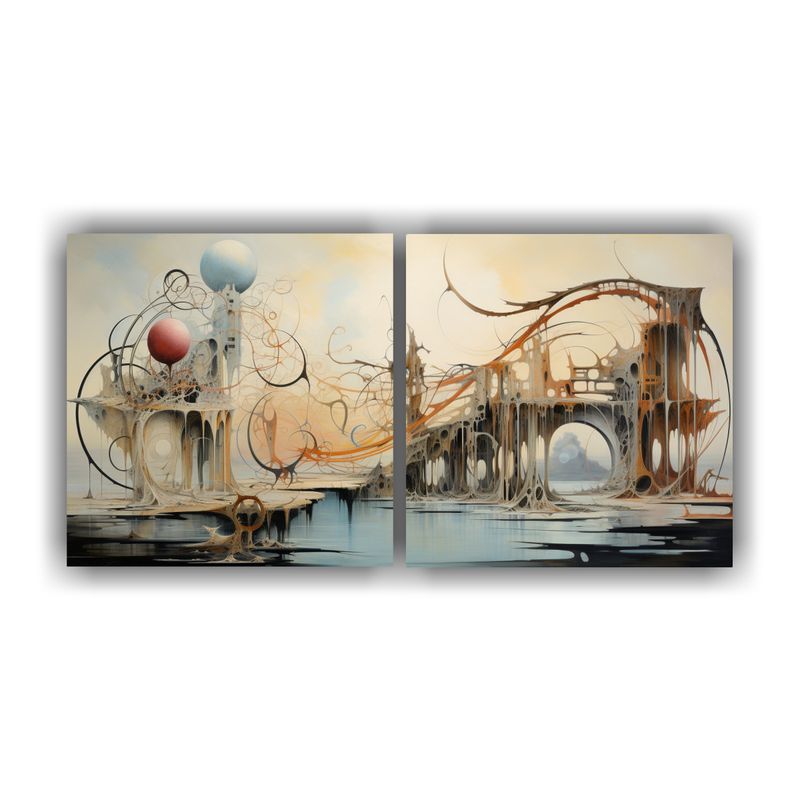 GENERICO - Pintura Decorativa Díptico Abstracto Con Toques De Un Sueñ 160x80cm