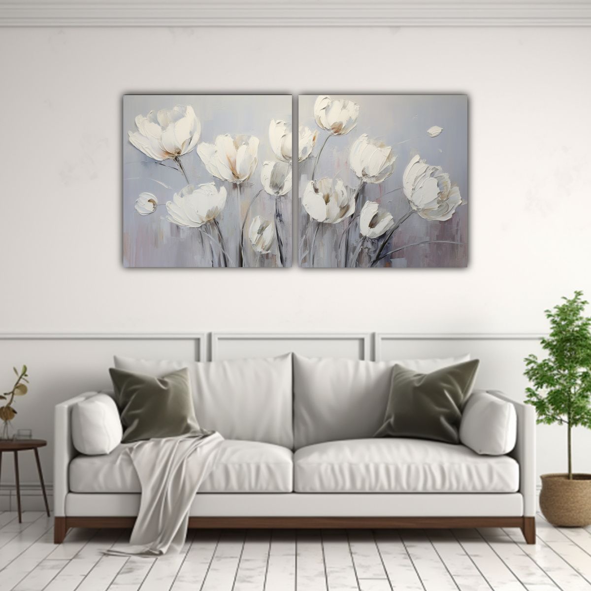 GENERICO - Pintura De Dos Cuadros Formando Intensidad De Tulipanes Blan 160x80cm