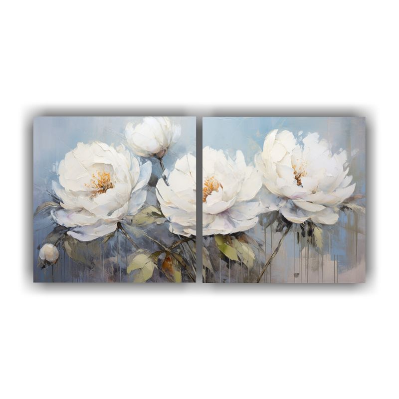 GENERICO - Pintura Acuarela Flores Blancas Estilo Fantasia En Lienzo 160x80cm