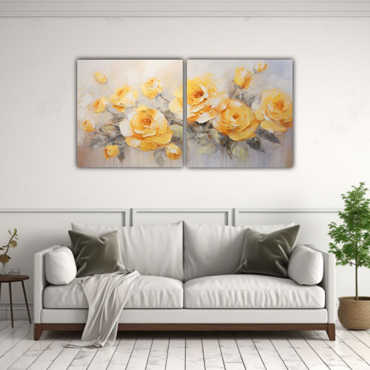 GENERICO - Cuadro Hermoso De Rosas Amarillas En Lienzo Al Estilo De 160x80cm