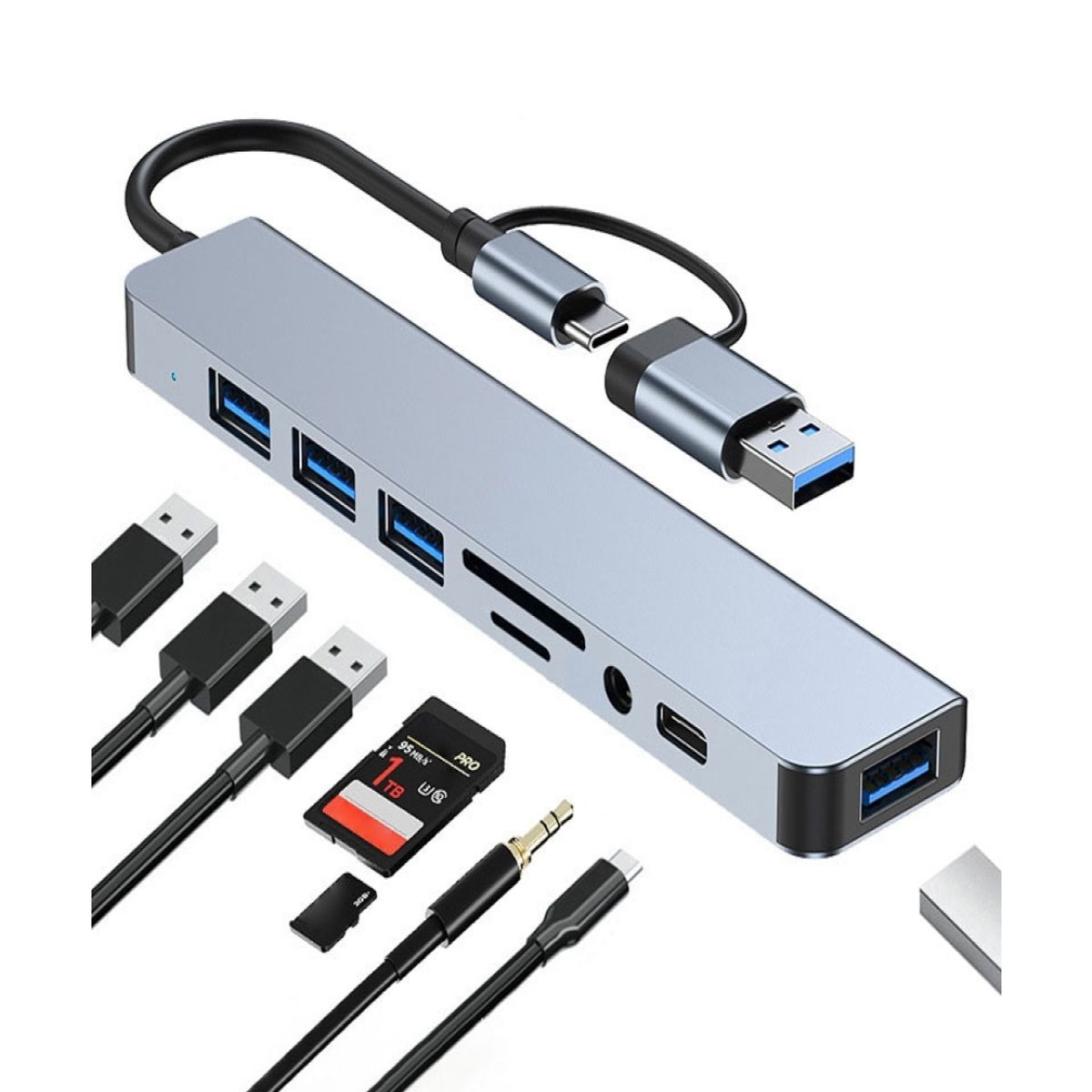 ATURE - Hub 8 En 1 Adaptador Usb C/a Usb C/usb2/3/sd/tf/jack Mac Pc