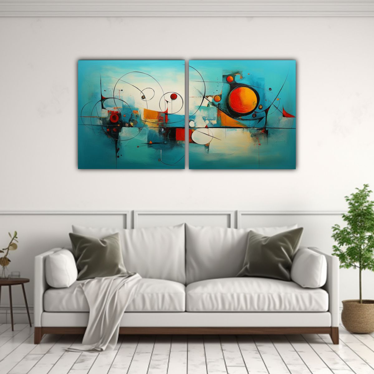 GENERICO - Pinturas Abstractas Turquesa Para Decoración: Dos Majestuos 160x80cm