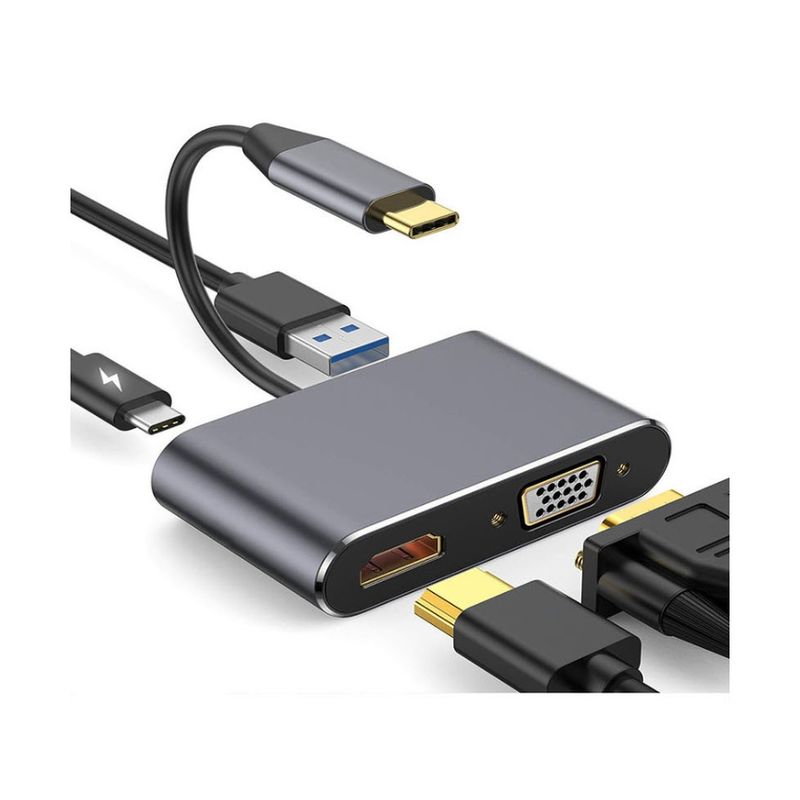GENERICO - Hub 4 En 1 Adaptador Usbc A Hdmi Vga Usb3 4k Mac Notebook Pc