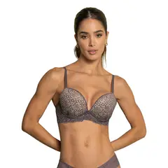 LEONISA - Sostén doble realce escote profundo elaborado en encaje 71345 Vino Tinto