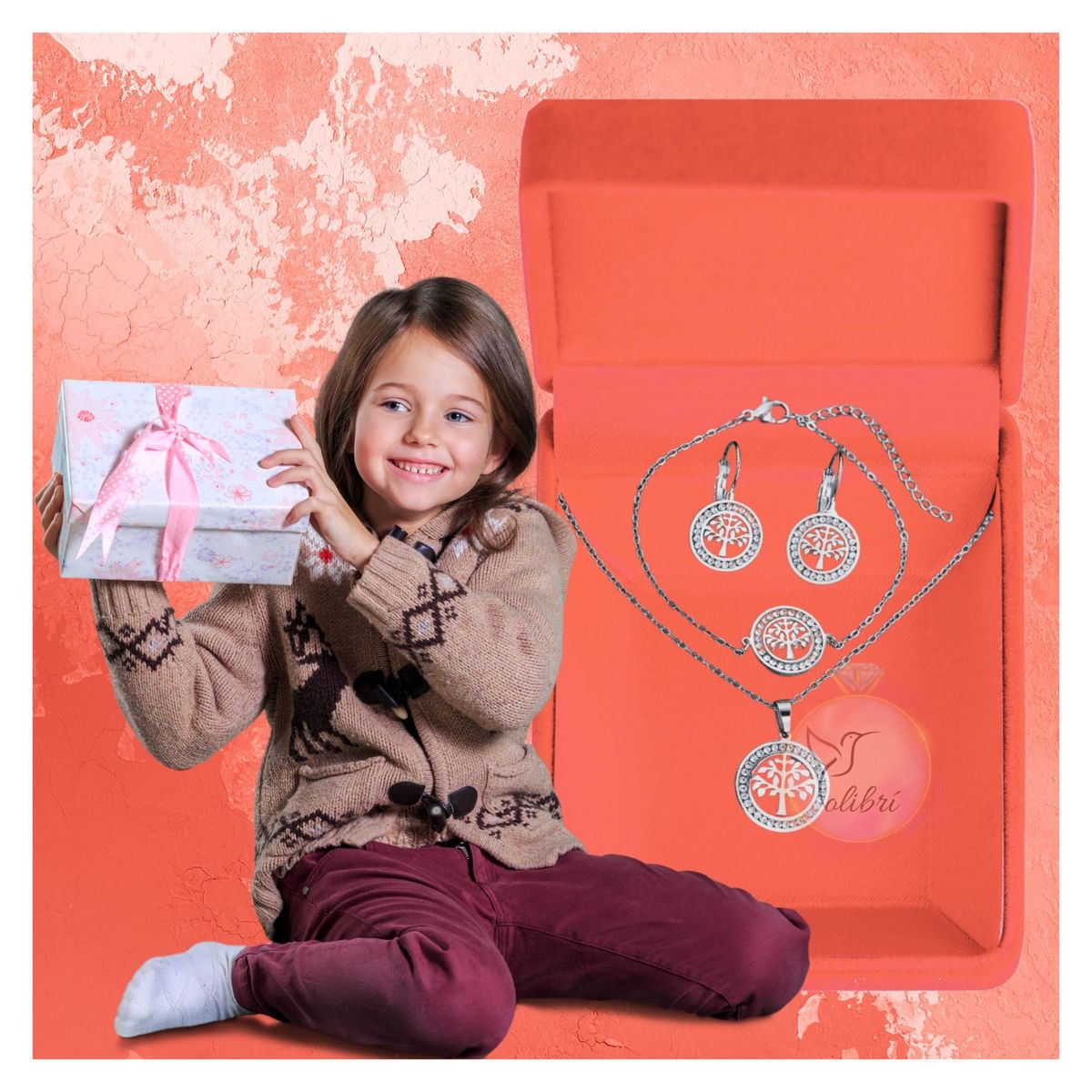 GENERICO - Conjunto de collar pulsera y aretes para niña