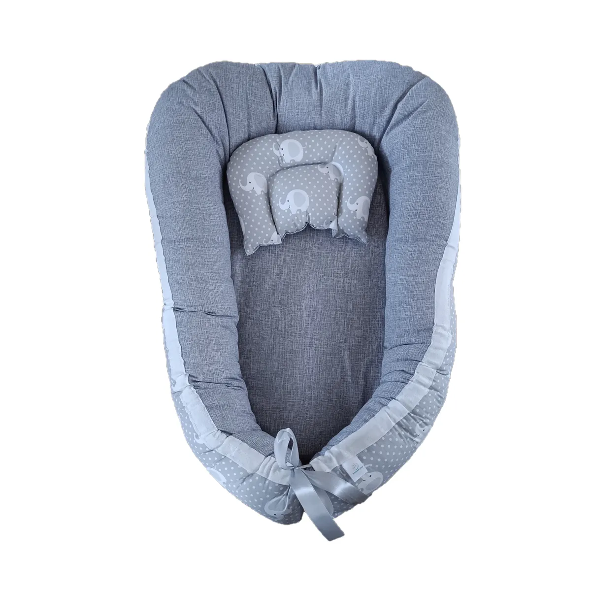 GENERICO - Nido Colecho Gris con Elefantes Blancos y Gris Jaspeado