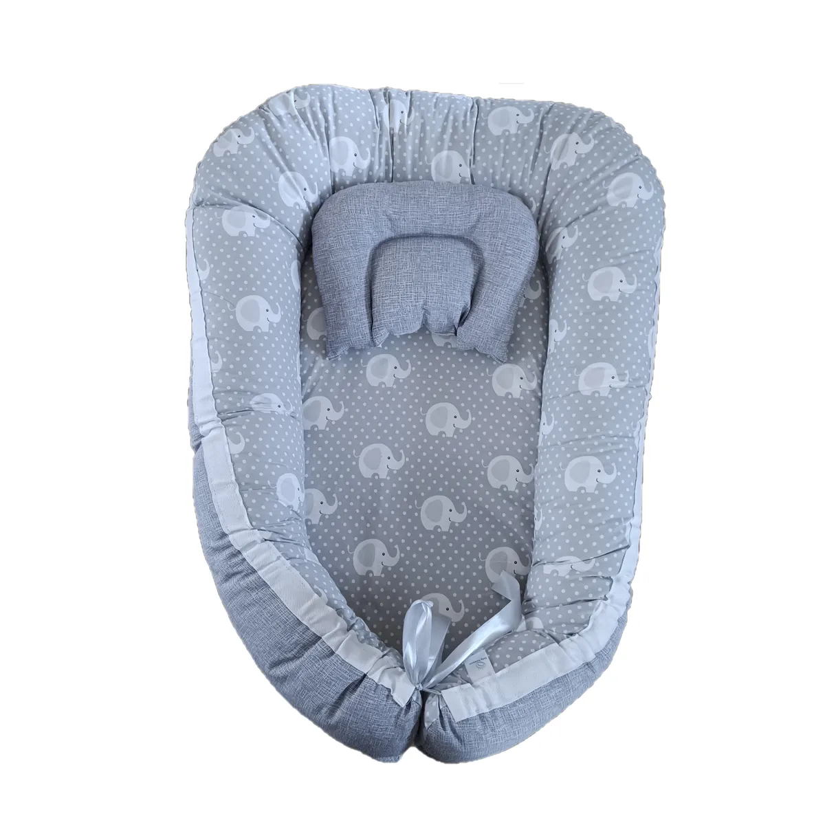 GENERICO - Nido Colecho Gris con Elefantes Blancos y Gris Jaspeado