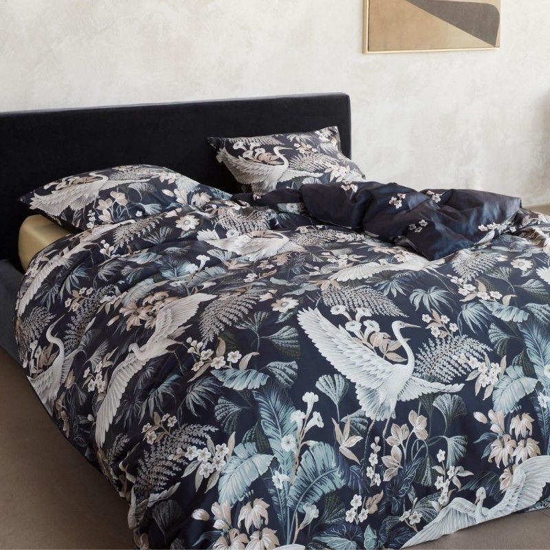 ESSENZZA - Funda de Plumón Diem Nightblue - satén de algodón orgánico 300 hilos