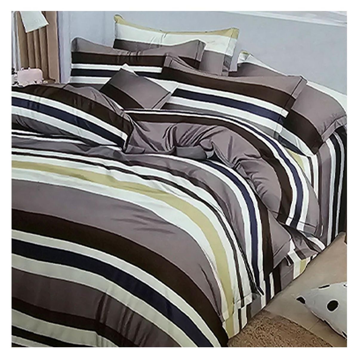 GENERICO - Sabana 800 Hilos (Queen) Estilo Americano Diseños - Cafe - 2 plazas