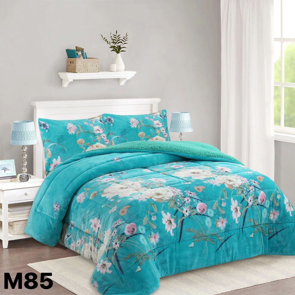 GENERICO - Cobertor Chiporro 2 Plazas -  Turquesa Flores M85