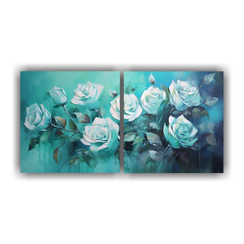 GENERICO - Pintura En Tela Turquesa Con Rosas En Estilo Vanguardista 160x80cm