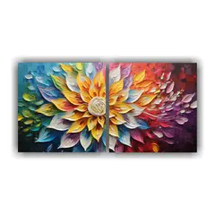 GENERICO - Obra Floral En Lienzo Estilo Dos Pantallas De Contraste 160x80cm