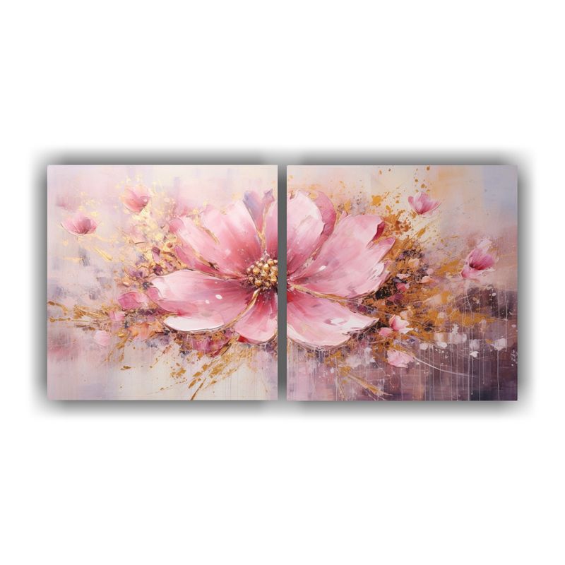 GENERICO - Díptico Cuadro Contraste Flor Rosa En Lienzo Estilo Decorat 160x80cm