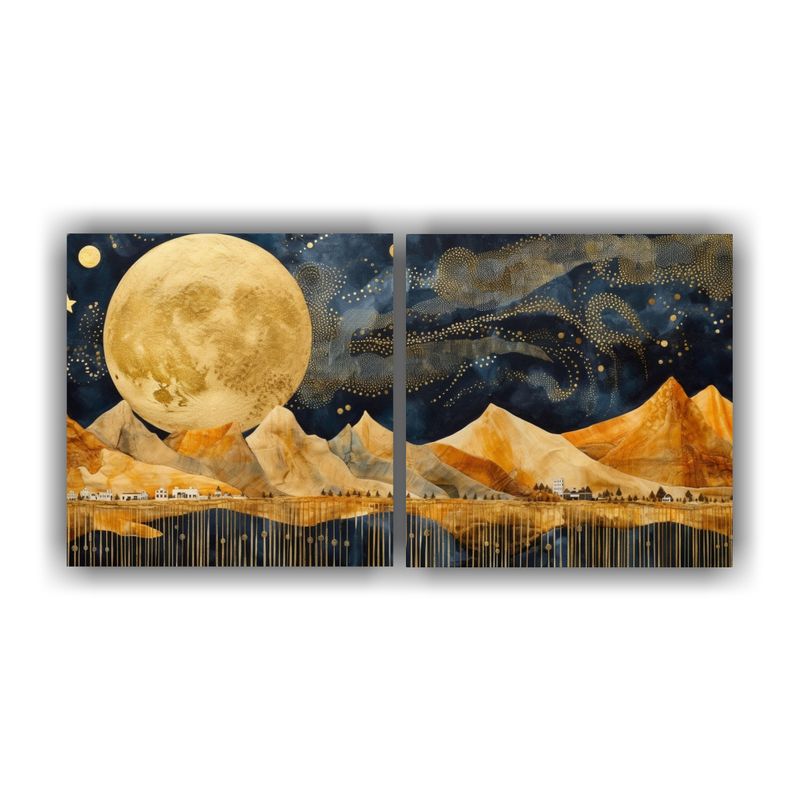 GENERICO - Pintura Vintage Con Luna Y Montañas En Decoración De Pared 160x80cm