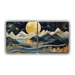 GENERICO - Dos Artes Composición Arte Gráfico Con Luna Cerca De Monta 160x80cm