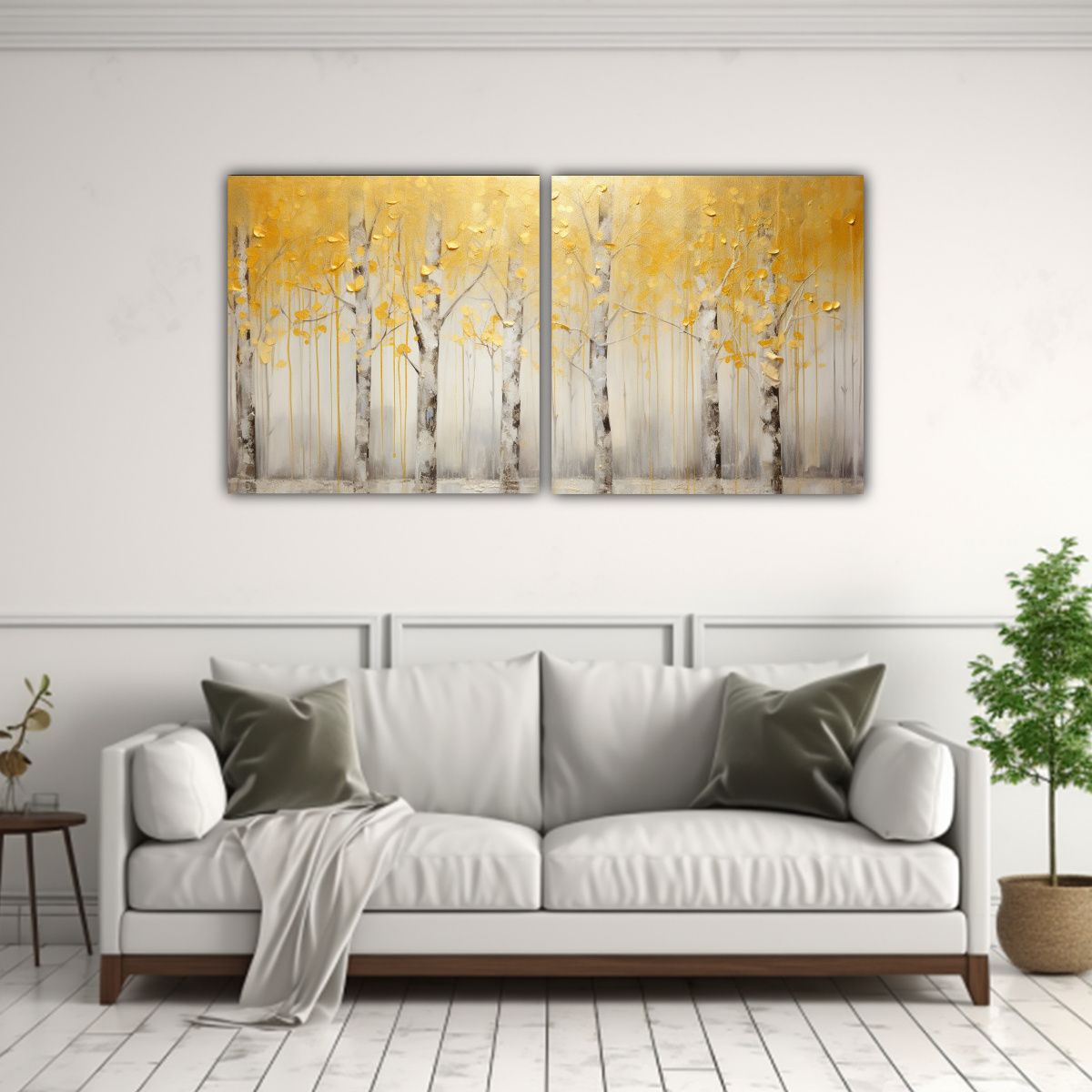 GENERICO - Conjunto De Pinturas Florales En Amarillo Y Plata En Estilo  160x80cm