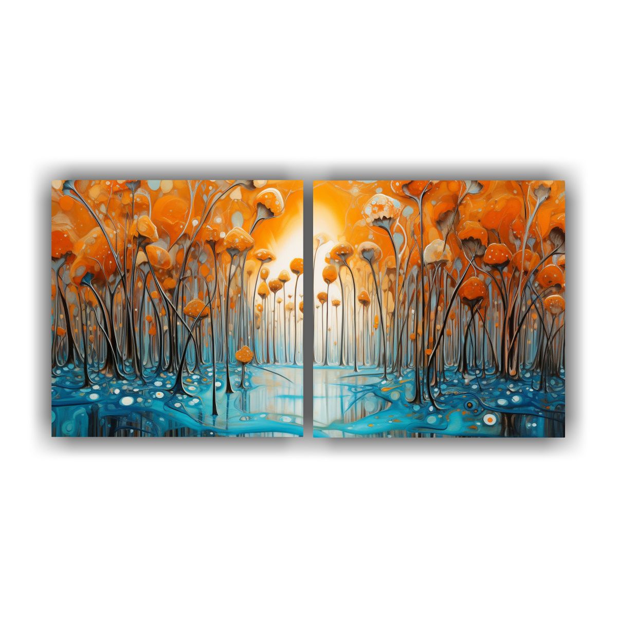 GENERICO - Pintura Cuadro Época En Naranja Y Dorado 160x80cm