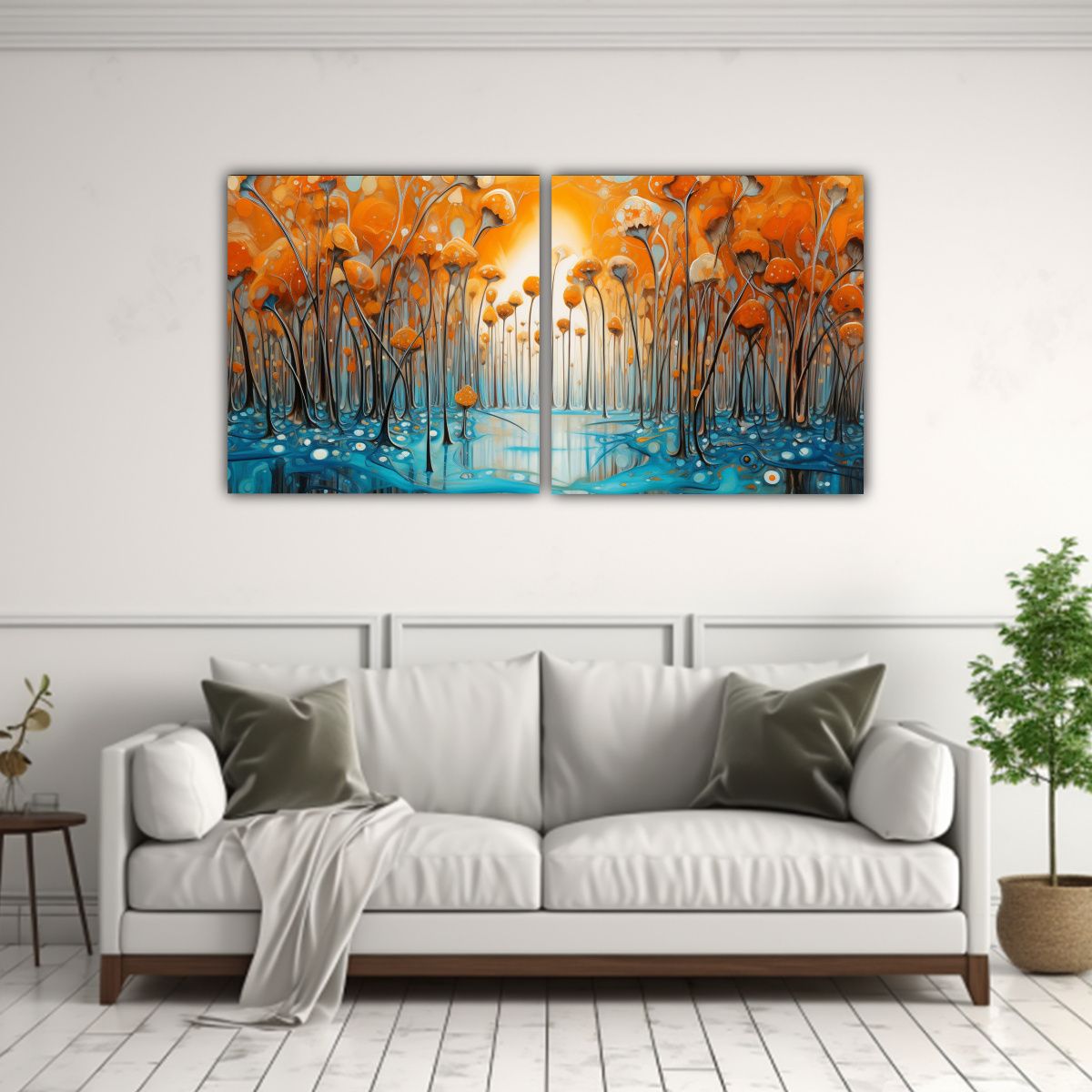 GENERICO - Pintura Cuadro Época En Naranja Y Dorado 160x80cm