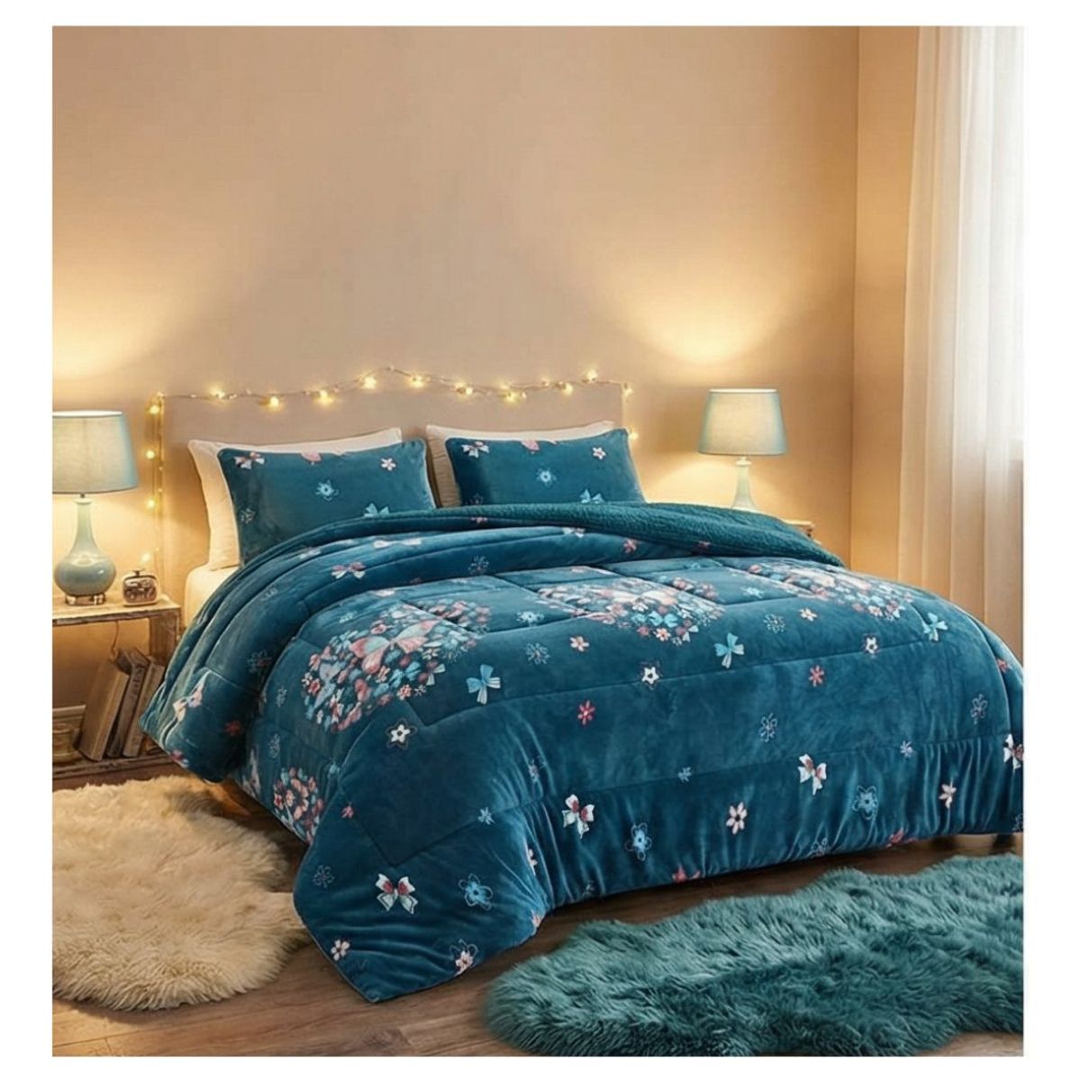 GENERICO - Cobertor Chiporro Invierno 2 Plazas -  Azul Petróleo Mariposa M87