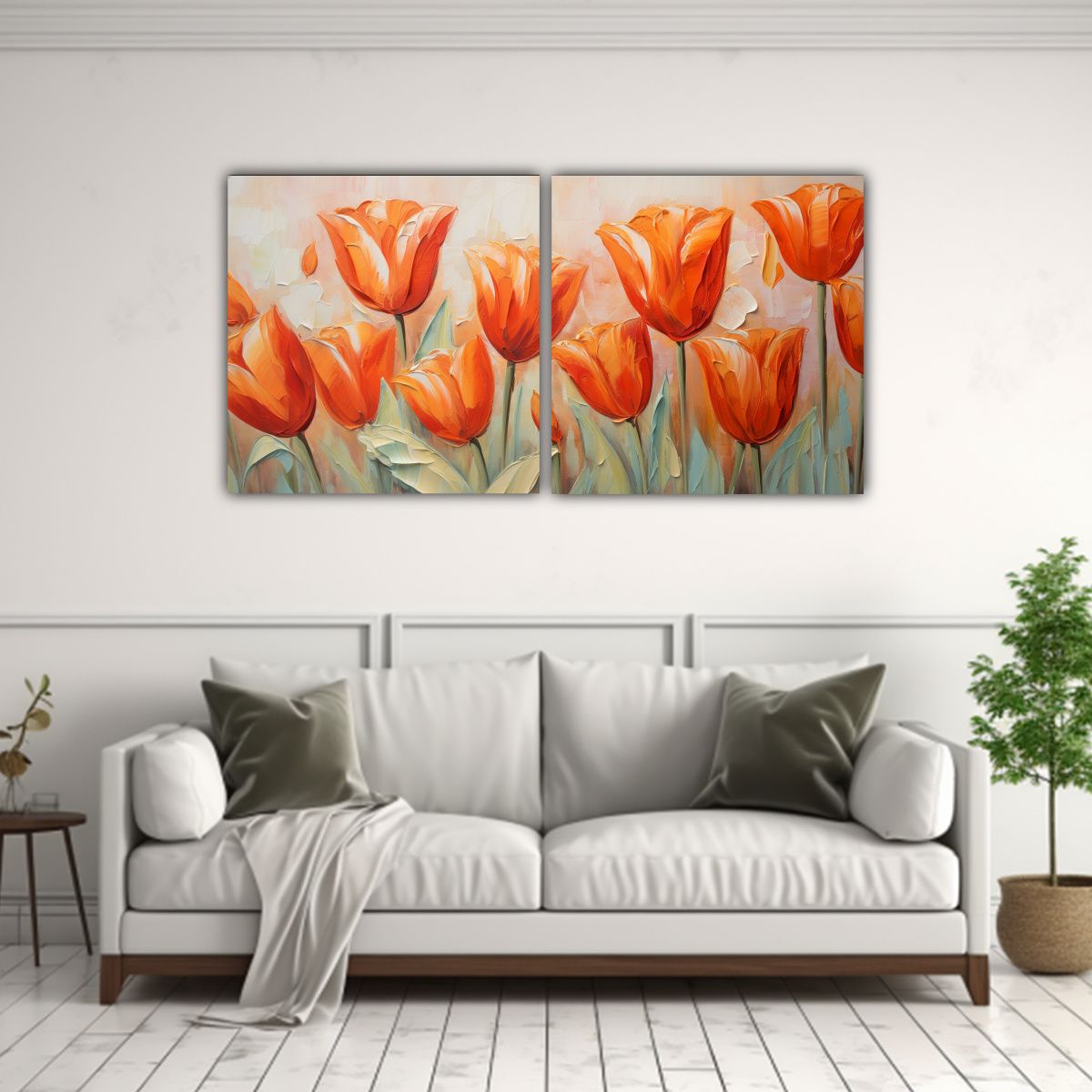 GENERICO - Pintura En Lienzo De Tulipanes Naranjas Estilo Decorativo 160x80cm