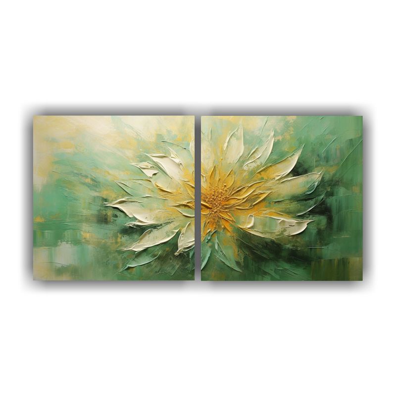 GENERICO - Cuadro De Flores Verdes En Lienzo Estilo Decorativo 160x80cm
