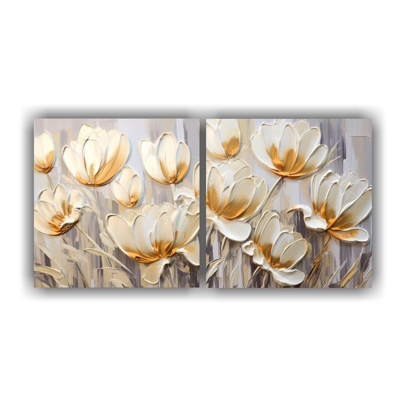 GENERICO - Pintura Vintage Para Dormitorio: TULIPANES Dorados En Lienzo 80x40cm