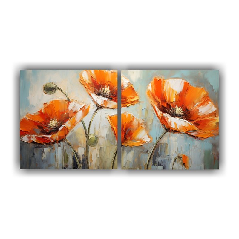 GENERICO - Dos Composiciones Modernas Estéticas De Amapolas Naranjas E 160x80cm