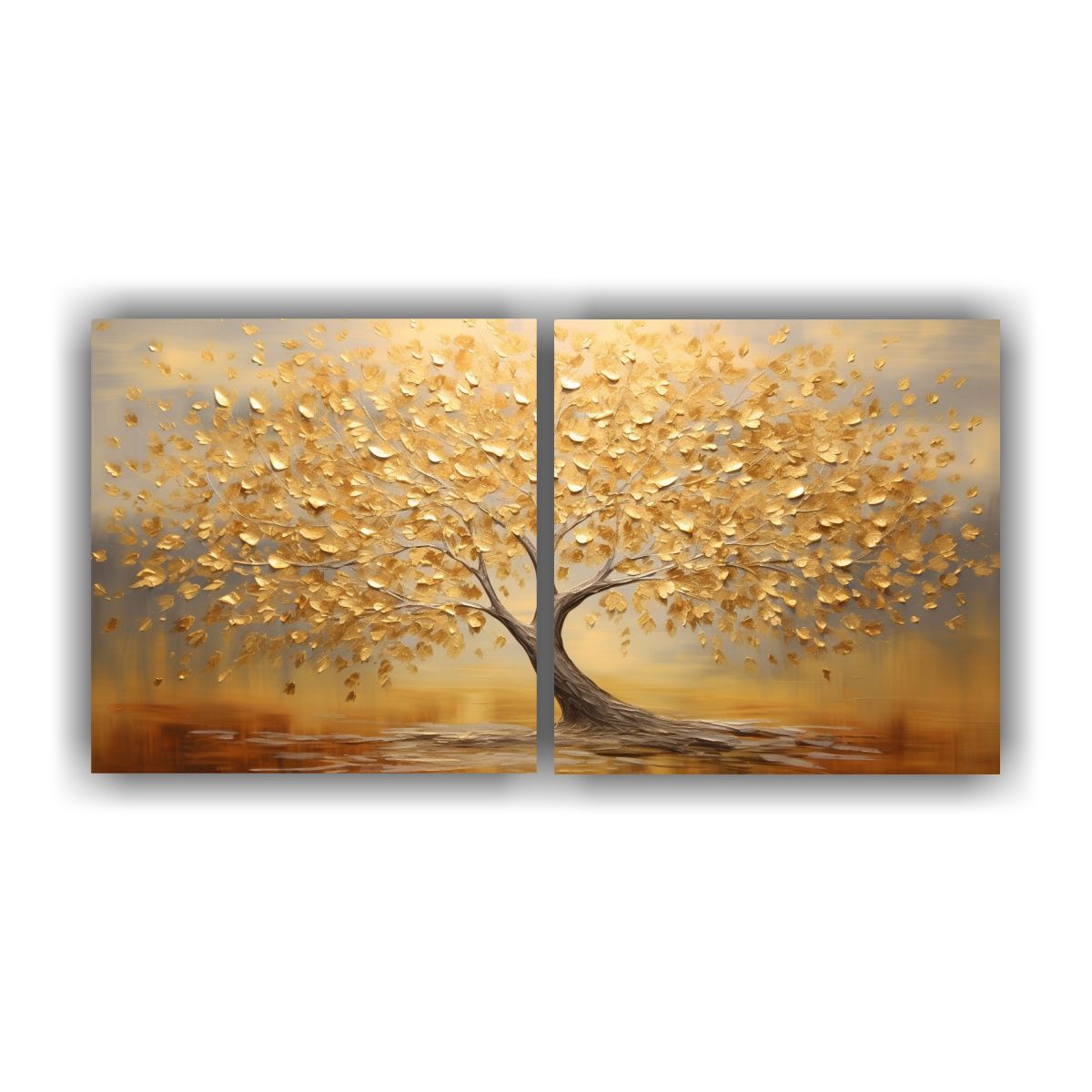 GENERICO - Cuadros Abstracto Combinación Hojas De árbol Dorado Y Luz  160x80cm