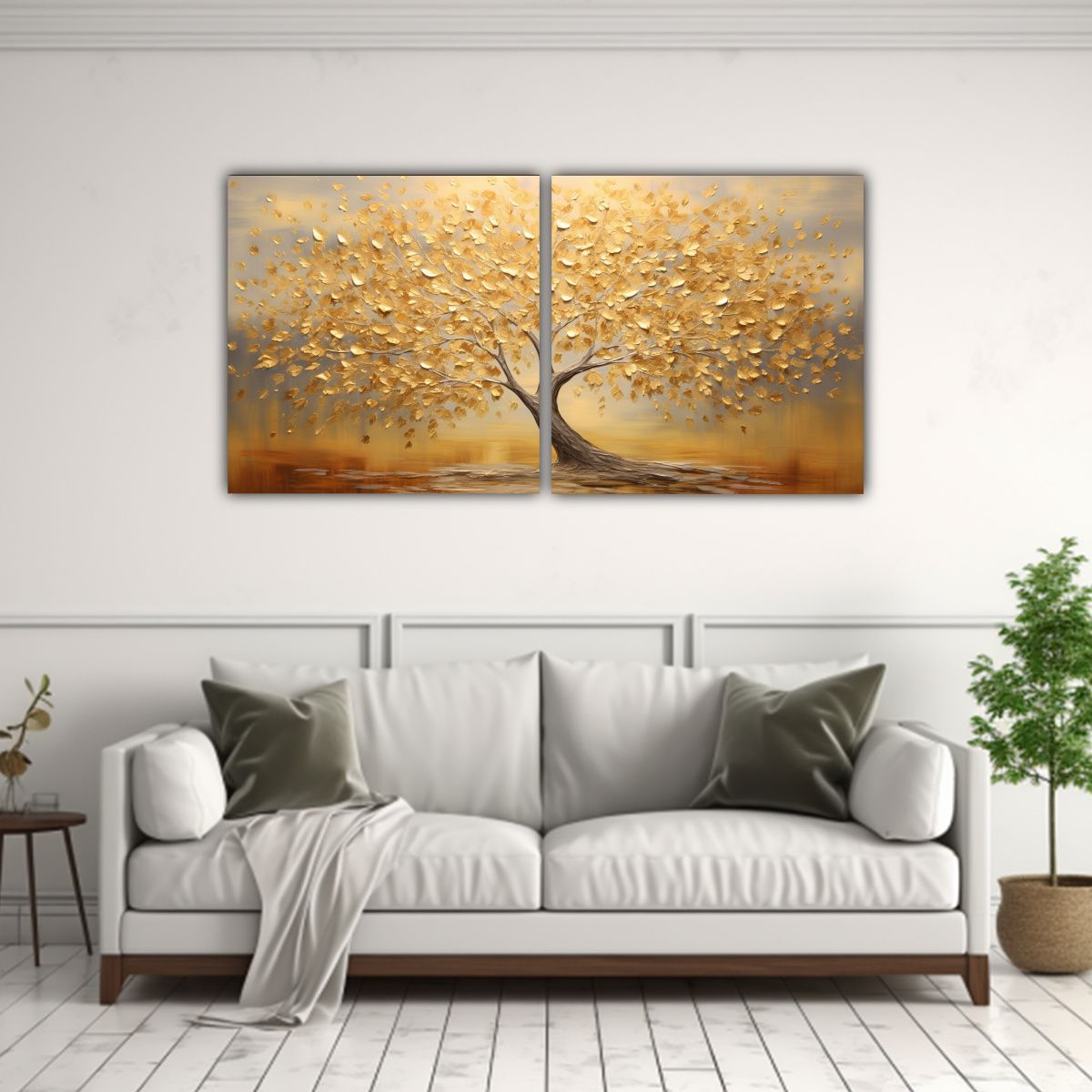 GENERICO - Cuadros Abstracto Combinación Hojas De árbol Dorado Y Luz  160x80cm