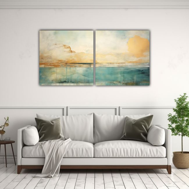 GENERICO - Pintura Multicolor Dos Artes Con Acuarela Carnesi Teal Y Dor 160x80cm