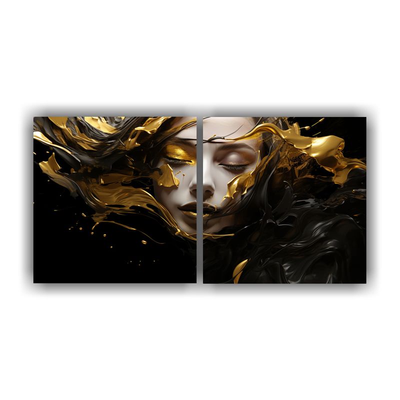 GENERICO - Cuadros Luminosidad Digital Estilo Dorado Y Negro 160x80cm