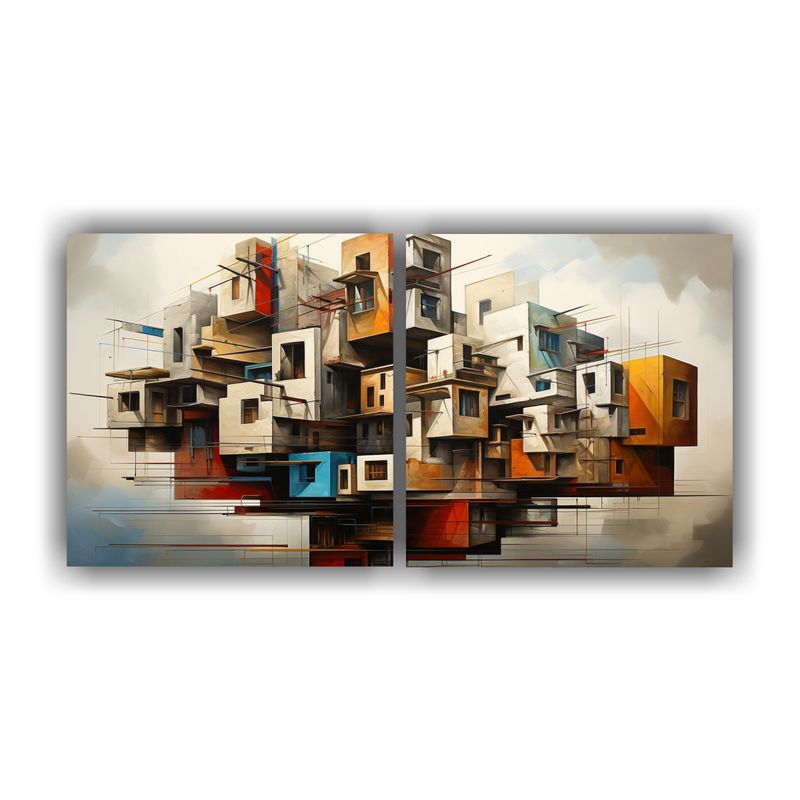 GENERICO - Set 2 Cuadros Lienzos Inspiradores: Intensidad De Edificios  160x80cm