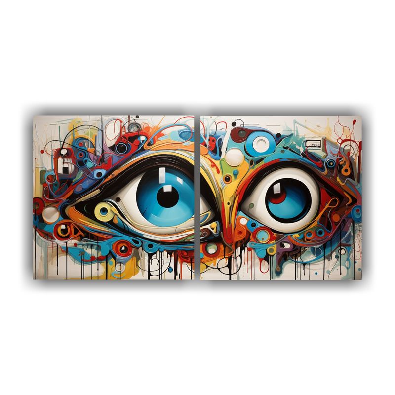 GENERICO - Cuadro Decorativo Abstracto De Líneas Finas Con Ojos 160x80cm