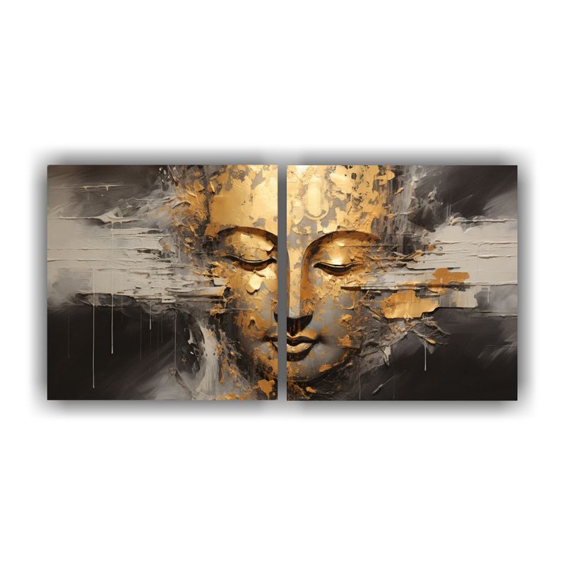 GENERICO - Cuadro De Tela Buddha Face En Estilo Abstracto Plateado Y Do 160x80cm