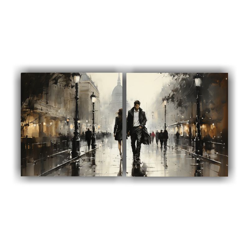 GENERICO - Pintura En Tinta De Personas Caminando En Una Ciudad En El D 160x80cm