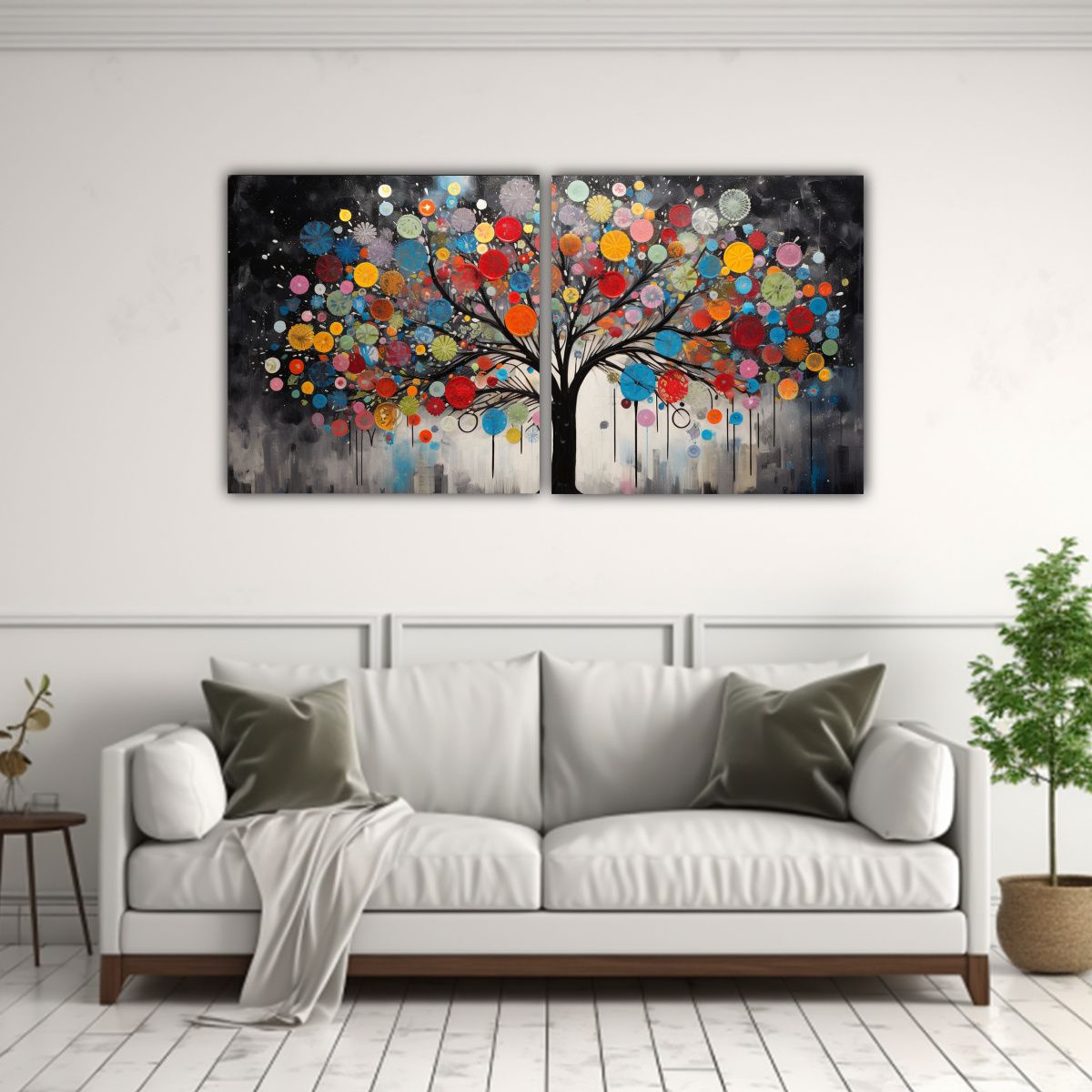 GENERICO - Pintura Temática De Árbol En Colores Vibrantes Y Plateados 160x80cm