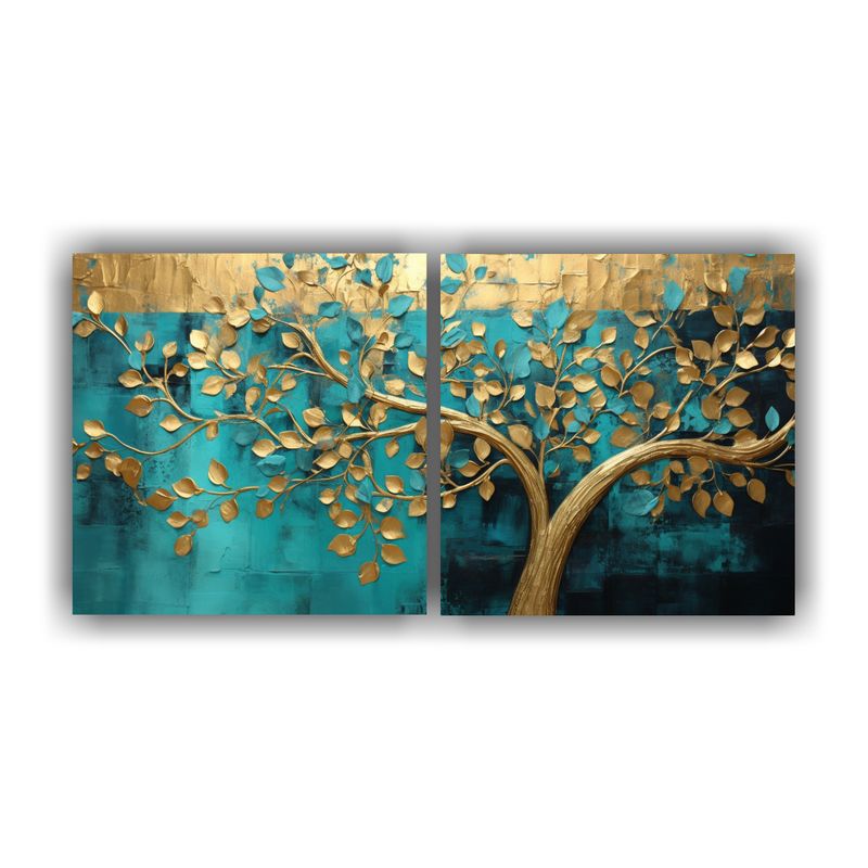 GENERICO - Conjunto De Arte Gráfico: Imagen De árbol En Turquesa Y Or 160x80cm