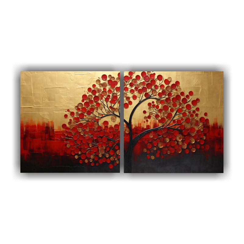 GENERICO - Cuadros Impactantes De Árbol En Rojo Y Dorado Estilo Deco 160x80cm