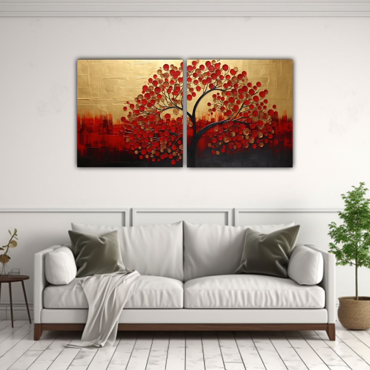 GENERICO - Cuadros Impactantes De Árbol En Rojo Y Dorado Estilo Deco 160x80cm