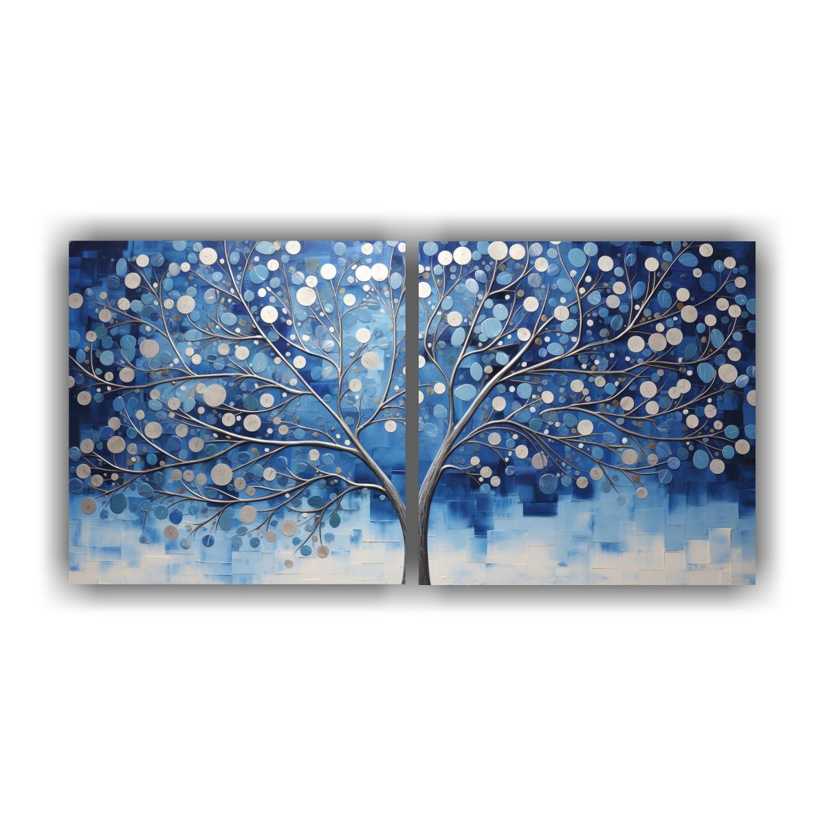 GENERICO - Juego 2 Lienzos Inspiración Multicolor, árbol Azul Y Plata 160x80cm