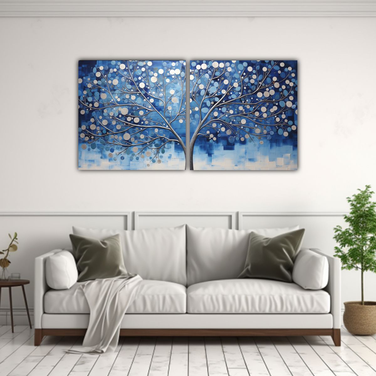 GENERICO - Juego 2 Lienzos Inspiración Multicolor, árbol Azul Y Plata 160x80cm