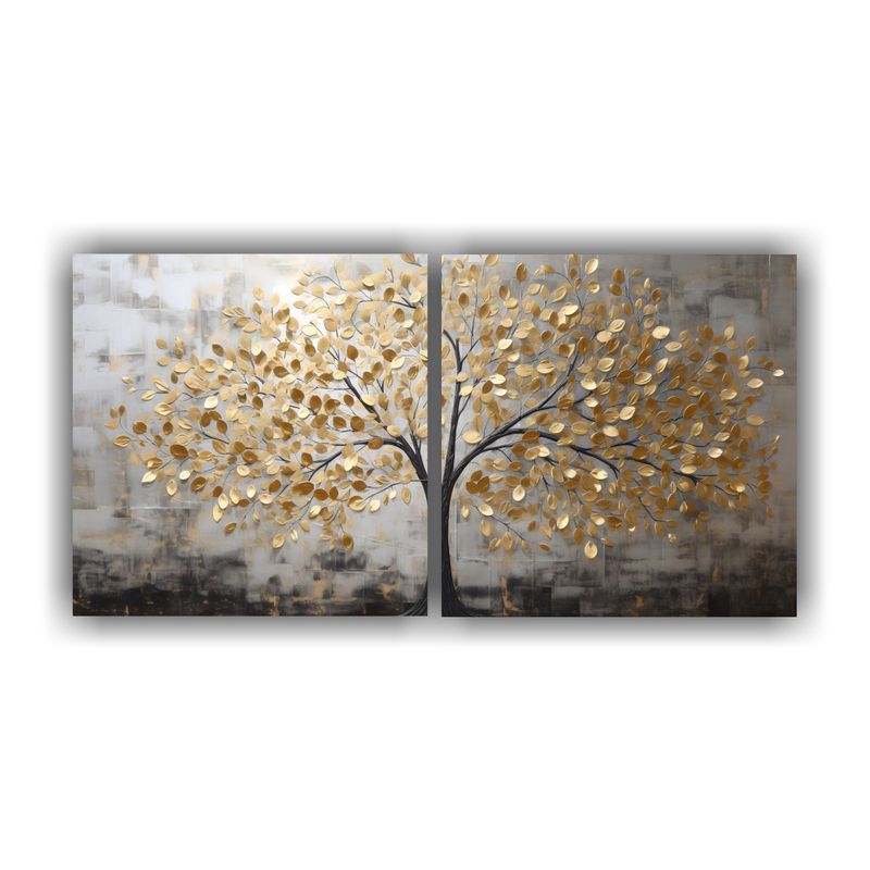 GENERICO - Díptico Fotografía Estrellados árbol En Oro Y Plata En El 160x80cm