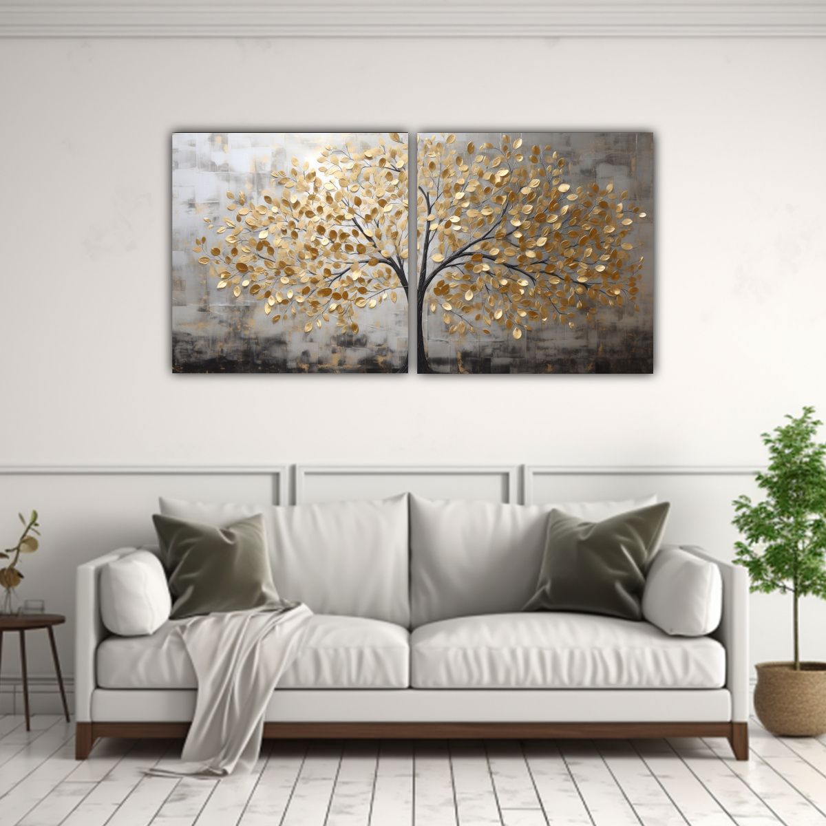 GENERICO - Díptico Fotografía Estrellados árbol En Oro Y Plata En El 160x80cm