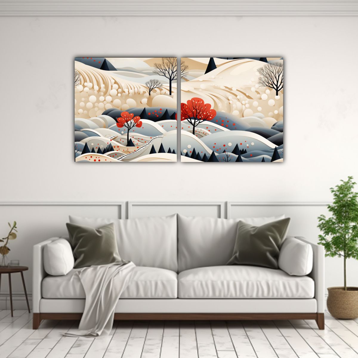GENERICO - Conjunto De 2 Cuadros Dibujo Paisaje Escandinavo Abstracto 160x80cm